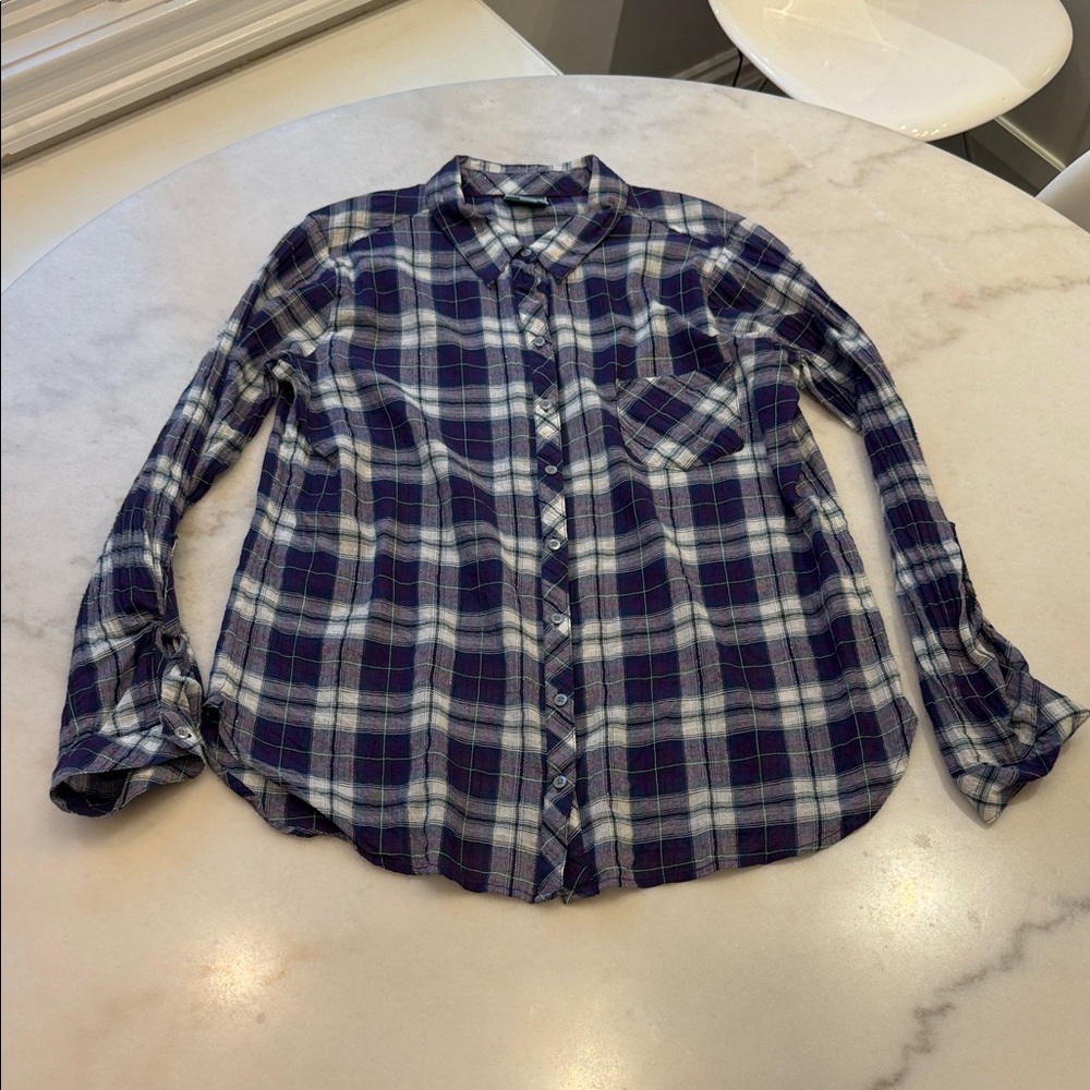 NWOT C&C California Purple and White Plaid Button Down Shirt